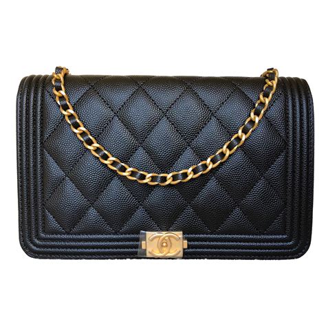 chanel boy wallet black and gold leather